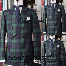 Men Suit Green Pinstripe Double Breasted Leisure Party Prom Groom Tuxedo Wedding