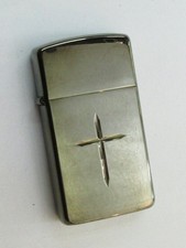 Vintage SLIM Zippo 2003 Bright Cross Deep Carved Oil Lighter Unfired
