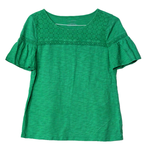 TALBOT'S TEE SHIRT Damen Gr. L Medium Grün Kurzarm Ösen Spitzenbesatz