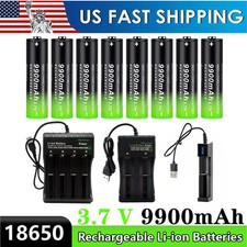 1 10X 3.7V 9900mAh Rechargeable Button top Li-ion Batteries High Capacity Lot US