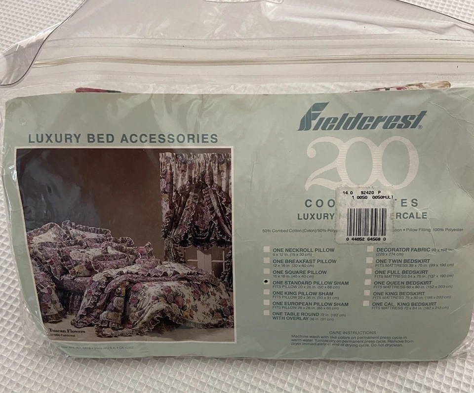 Almohada de percal de lujo Fieldcrest 200 de colección de flores toscanas farsa nueva de Lote Antiguo 20x26 Foto 2 de 4