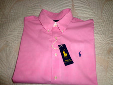 Polo Ralph Lauren Classic Fit Pink Performance Check Dress Shirt Sz 16.5/34 L 