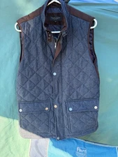 Pronto Uomo Fleck Blue Brown Tweed Quilted Wool Vest shooting Mens L Snap