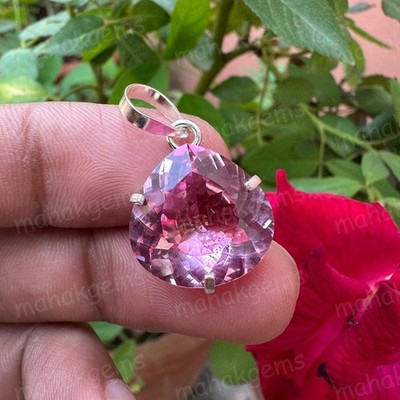 Certified Natural 21.5 CT Padparadscha Sapphire Gemstone In 925 Silver Pendant