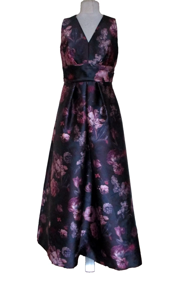 Maxi Vestido de Noche Kay Unger Elizabeth Cuello en V Talla 8 Mujeres Poli Mikado Foto 2 de 4