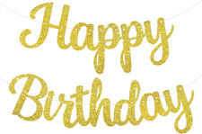 Gold Happy Birthday Banner, Pre-Strung Glitter Gold Birthday Sign, 10 Feet, NO D