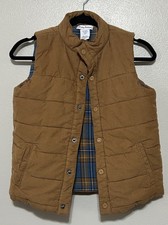 Tommy Bahama Vest Boys L 10/12 Brown Puffer Cotton Lined Plaid Winter Jacket