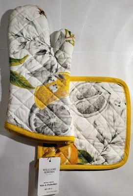 New Williams Sonoma Meyer Lemon Oven Mitt and Potholder Set NWT