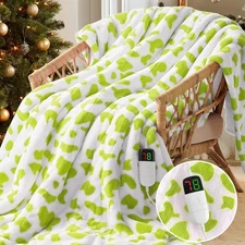 Green Cow Heated Electric Blanket Throw, 50X60 50"x60", Sage Cute 
