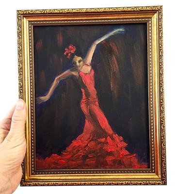 Flamenco Dancer Original Oil Painting 8x10 Framed Signed OOAK Figurative Art