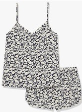 Woman Short Pajama Set Navy Blue Floral Print Size XL New