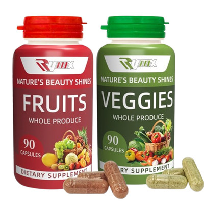 RYMX Fruit & Veggie Energy Boost Supplement   2 Pack | 90 Fruit & 90 Veggie Caps