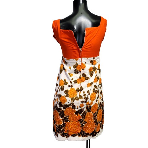 Mini Abito Tank Vintage Anni 60 Eves Arancione Rosa Floreale Impero Vita Mod GoGo - Foto 19 di 22