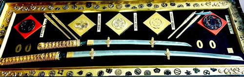 Artisan Replica Japanese Samurai Sword Set Encased Calligraphs, Labels, Seal - Picture 16 of 18