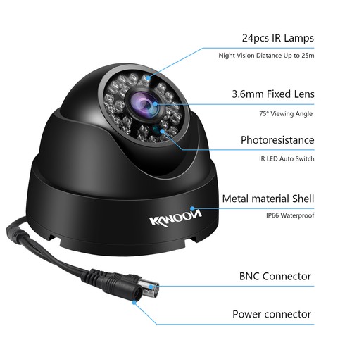 KKmoon 1080P 2.0MP Impermeable Domo CCTV Cámara Detección de Movimiento Negro Z7M6 - Imagen 11 de 11