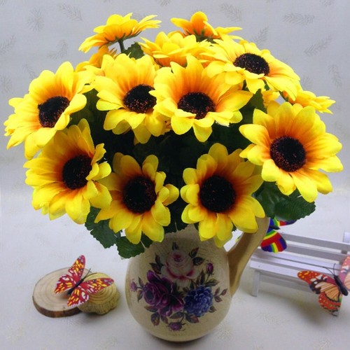 7 Heads Fake Sunflower Artificial Silk Flower Bouquet Home Wedding Floral Decors - Picture 3 of 12