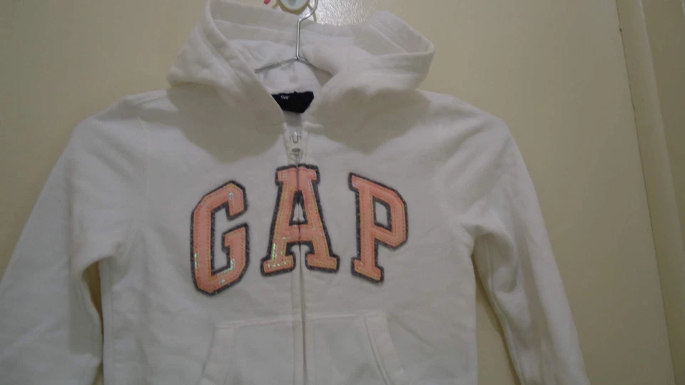 Moletom com capuz GAP infantil feminino branco zíper completo tamanho XS - Imagem 2 de 4