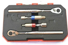 Sloky Tools D02 Ratchet Hand Set 4 Pieces Extender Sockets With Case Red Blue
