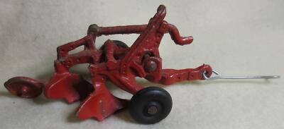Vintage Arcade Cast Aluminum 2 Bottom Plow Red Hard Rubber Tires Slik Toy Iowa