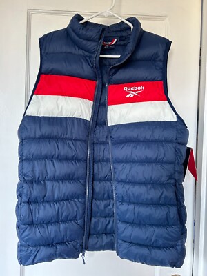REEBOK Men's Puffer Vest in Navy, Red and White, Size L, NWT