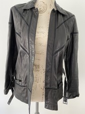 Just Cavalli Hips Length Fitted Leather Jacket Pockets Belt Black It42 Bnnt