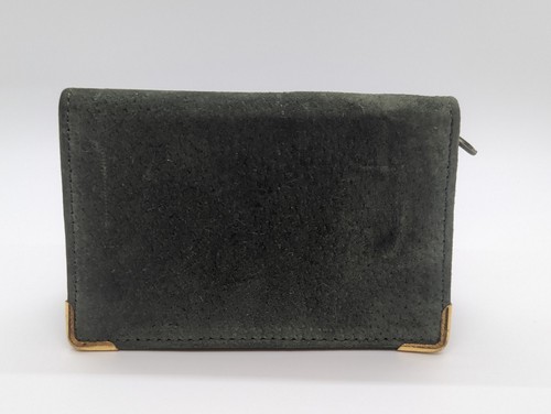 English Leather Suede Olive Green Zippered Wallet With Photo And Card Sleeves - Picture 4 of 5