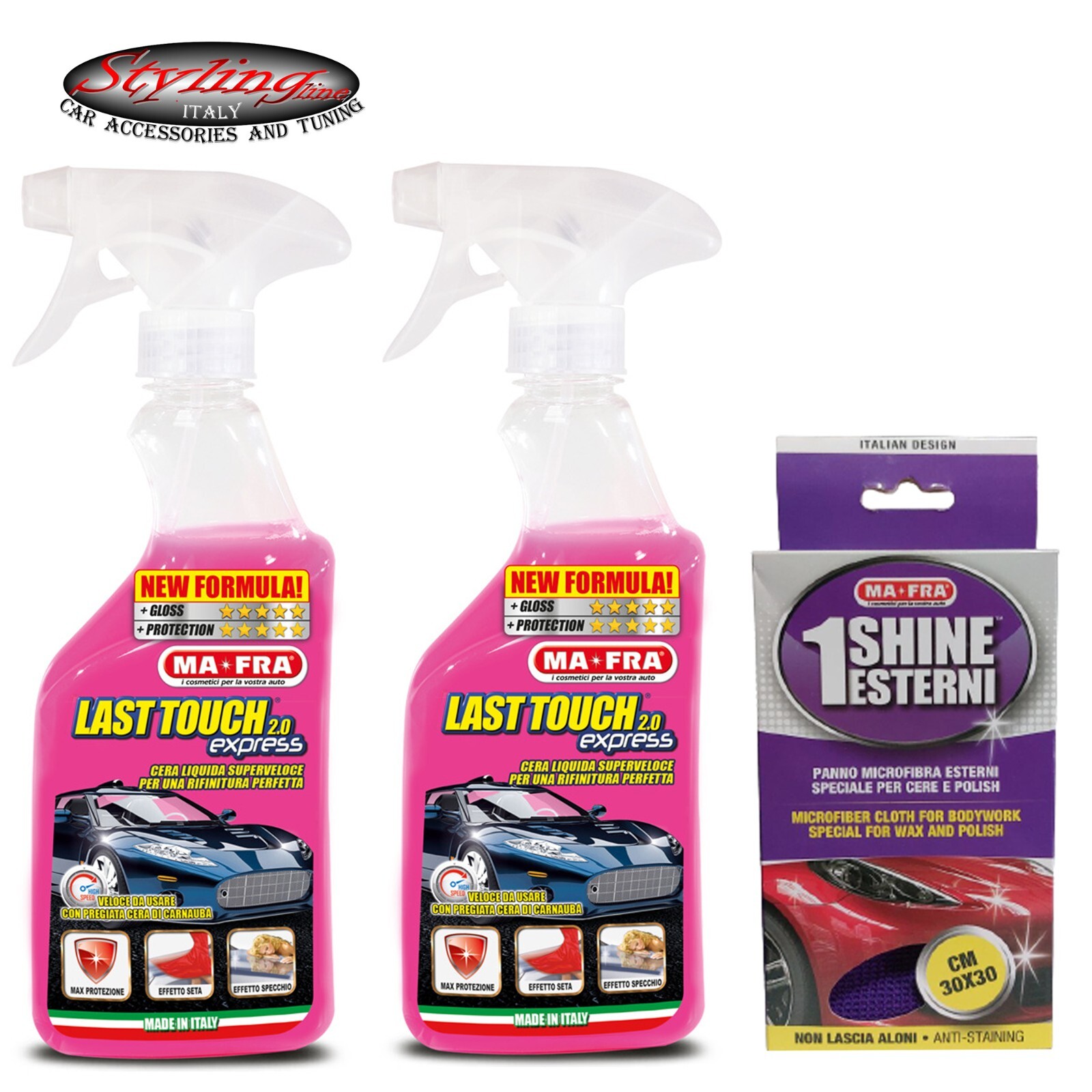 x2 Cera Liquida per Auto Pulizia Veloce MAFRA LAST TOUCH + Panno Applicazione