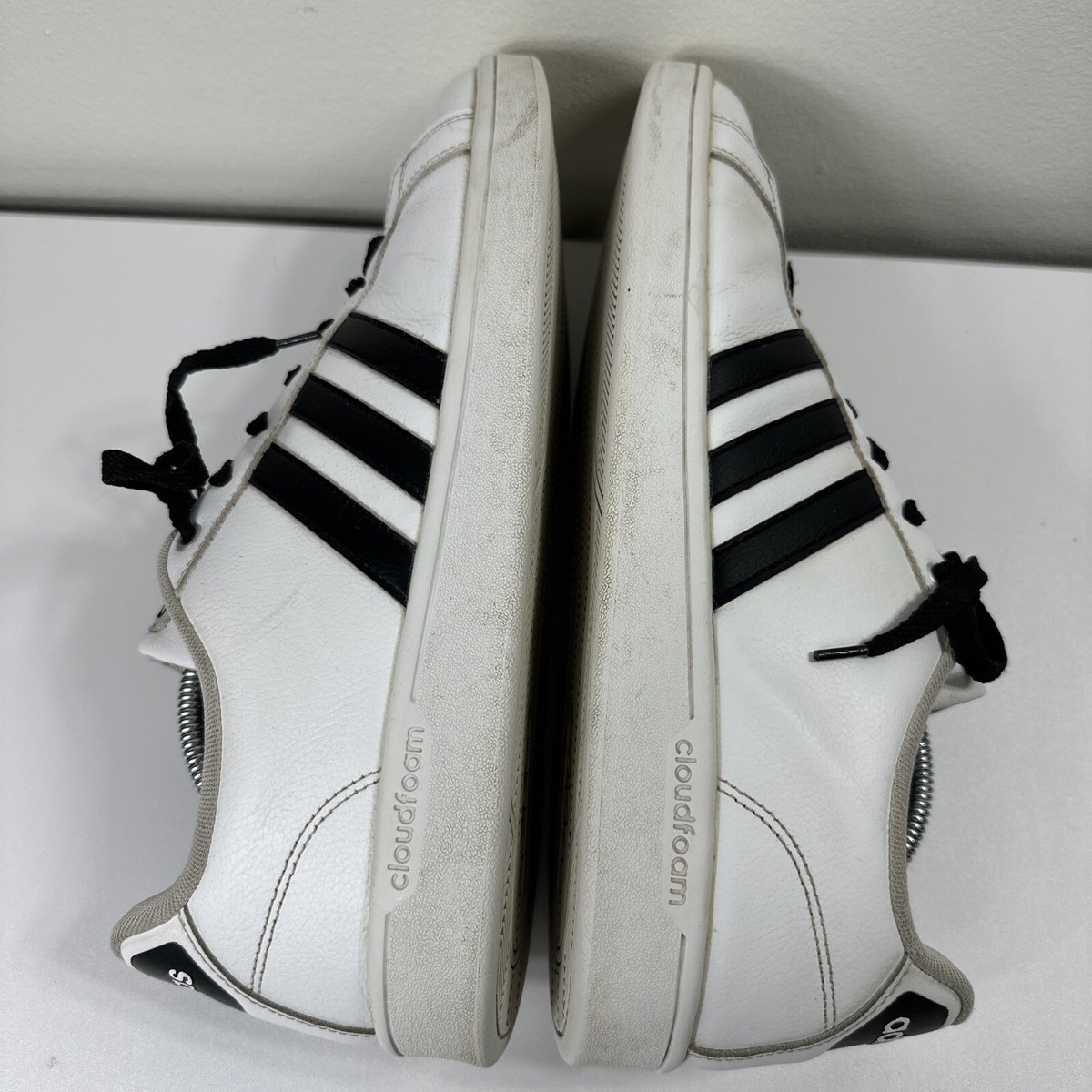Adidas Shoes Cloudfoam Advantage Mens 13 White Black Leather 