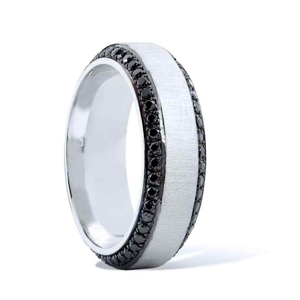 Men's Lab-Created 1.17CT Black Round Spinel & 925 Silver Eternity Band Ring