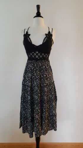 Free People Adella Dupe Dress New Size Small XS Black Floral Ruffles Boho - Picture 1 of 6