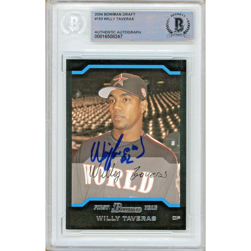 Tarjeta firmada por Willy Taveras 2004 Bowman Draft #153 automática radiocontrol Beckett Houston Astros