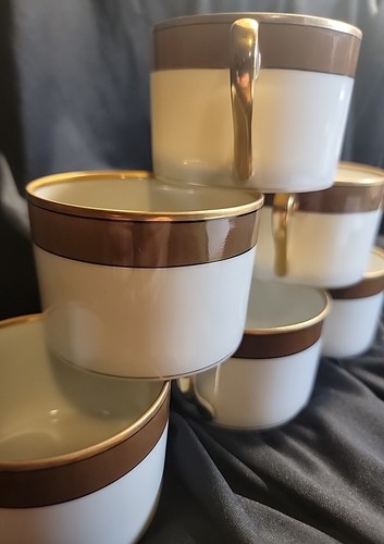 Vtg Fitz And Floyd Renaissance Cognac/medium Brown Flat Cups No Saucers 6 Piece - Picture 7 of 10
