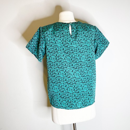 Vintage 80s Sara Stephens Size S/M Top Floral Satin Blouse Shoulder Pads - Picture 5 of 24