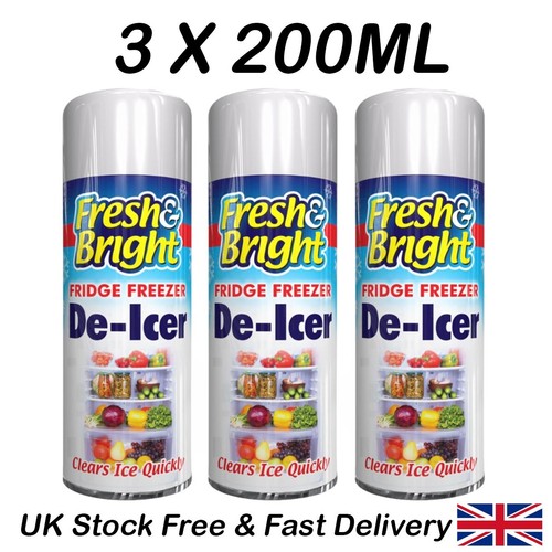 3 x 200ML Fridge Freezer De Icer Spray Defrost Ice Quickly Deicer