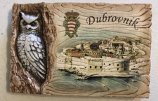 Dubrovnik Croatia Owl Resin?  Cityscape Wall Hanging Souvenir Art Vtg