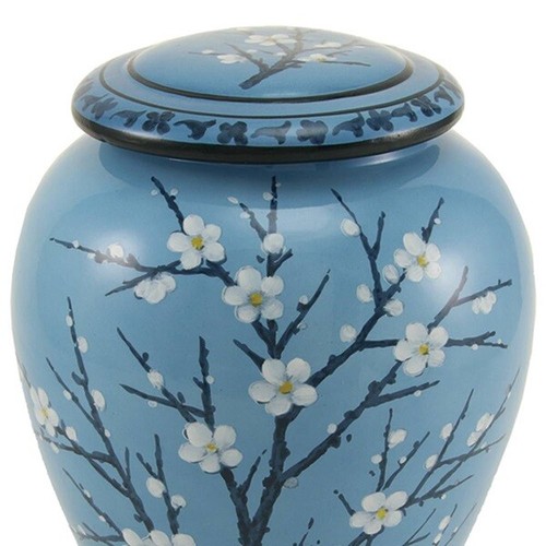 Blue Ceramic Plum Blossom Adult 200 Cubic Inch Funeral Cremation Urn for Ashes - Picture 2 of 8