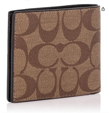 NEW Coach Men Wallet ID Bill Bifold Signature Canvas QB/TAN Khaki Brown F66551