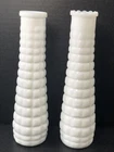 Lot of 2 Vintage EO Brody Milk Glass Bud Vases 8.5in Waffle Square Pattern White