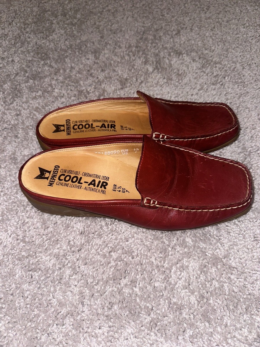 Mephisto Cool Air Mule Slide Loafer Moc Toe Red Leather Hand  display picture 3