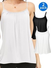 2 Pack Women Cami with Built in Bra Casual Flowy Swing Tank Top Adjustable Strap