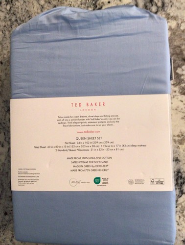 TED BAKER 400 TC 100 % ULTRAFEIN Baumwolle Satin QueenSheet Set BLAU Öko-Tex NEU - Bild 4 von 5