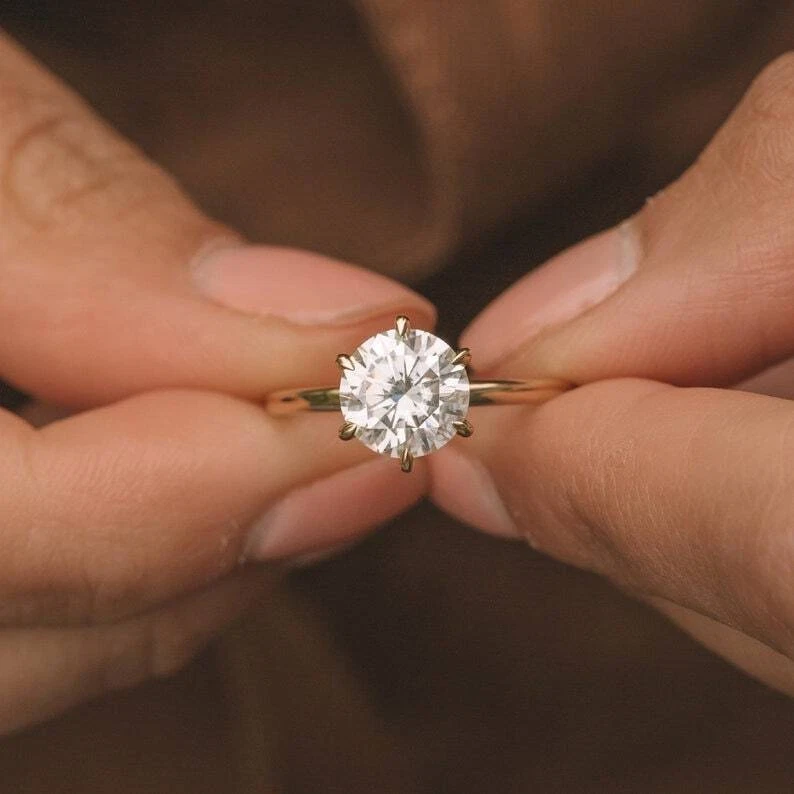 2 Ct Round Cut Simulated Diamond Ring 14K Gold Plated Anniversary