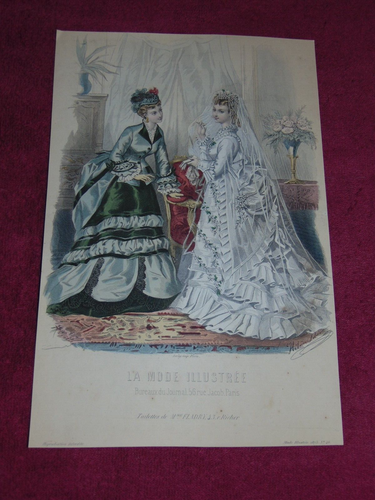 LOT OF 5 ORIGINAL 1873 "LA MODE ILLUSTREE" 8" X 13" COLOR FASHION ILLUSTRATIONS - Picture 6 of 7