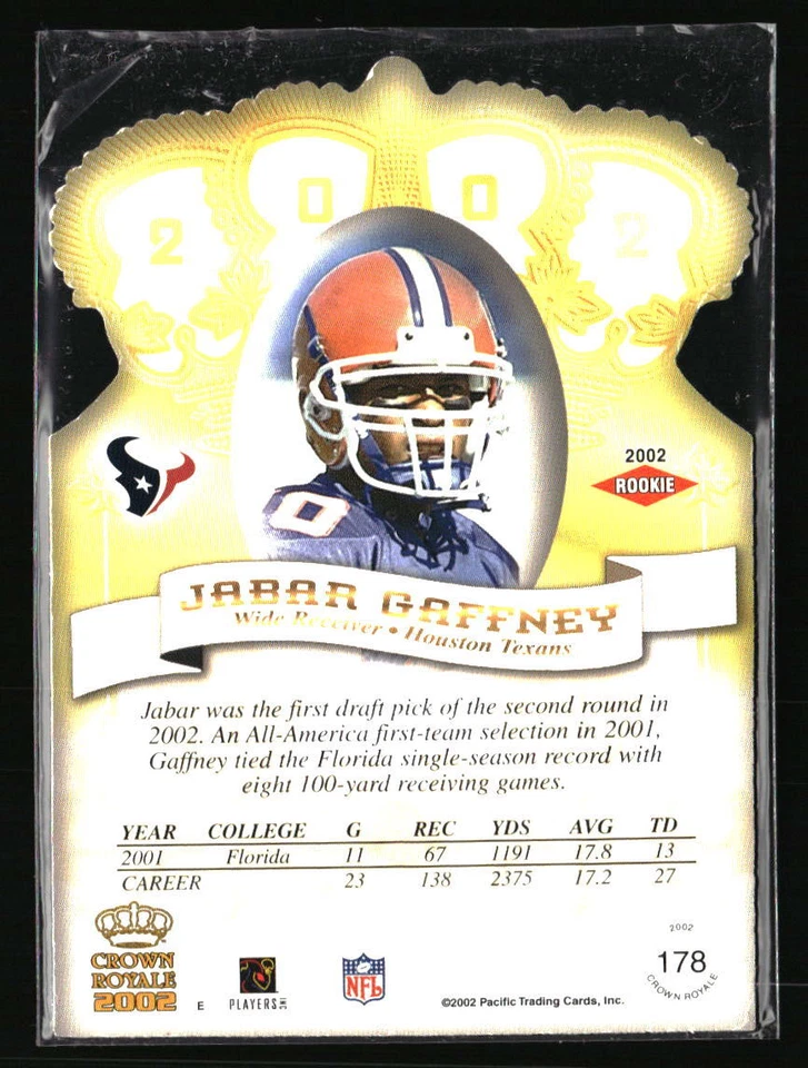 Jabar Gaffney RC 2002 Pacific Crown Royale #178  Football Card - Image 2 of 2