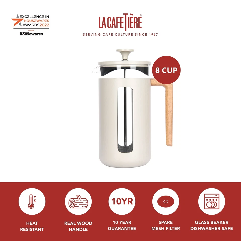 La Cafetière Cafetière Pisa Verre et Acier Inoxydable 1L 8 Tasses Blanc Boîte... - Photo 2/4