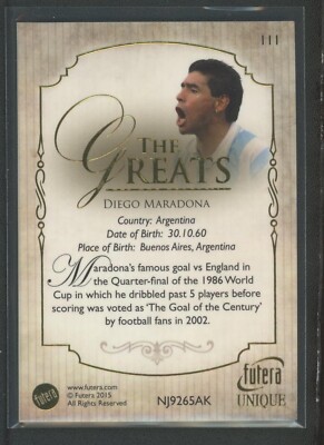 2015 DIEGO MARADONA FUTERA UNIQUE THE GREATS | eBay