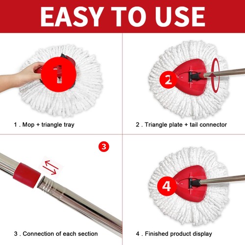 Spin Mop Replacement Heads Base Combo 2 Refills 30-58in Handle Complete - Picture 4 of 6
