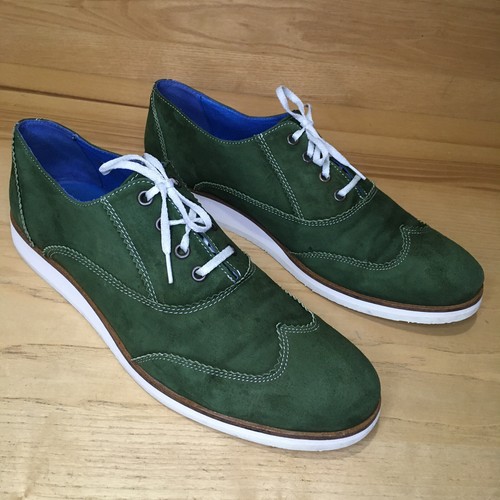 John Fluevog vintage green Wingtip leather oxford shoes Lug Sole mens 11.5-12 - Picture 19 of 22