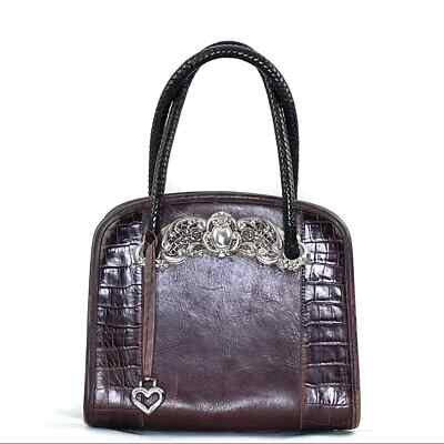 Brighton Brown Leather Croc Embossed Purse Silver hardware 