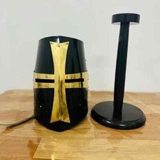 Black Templar Crusader Knight 18 G Steel Medieval Helmet with Free Wooden Stand